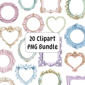 20 Frame Clipart, Pastel Clipart, Frame PNG, Antique Border, Vintage Frame Clipart Bundle, Digital Download, PNG Clipart Commercial Use