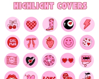 50 Instagram Highlight Covers – Pink Red Aesthetic Y2K Icons for Stories, Girly Retro Valentine Theme, Cute Love & Heart Ig Story Icons