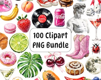 100 Clipart PNG Bundle, Y2K Coquette Retro Graphics (Digital Download)