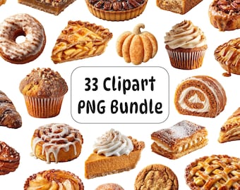 Paquete de imágenes prediseñadas PNG de pasteles de otoño, gráficos de panadería de otoño (descarga digital)