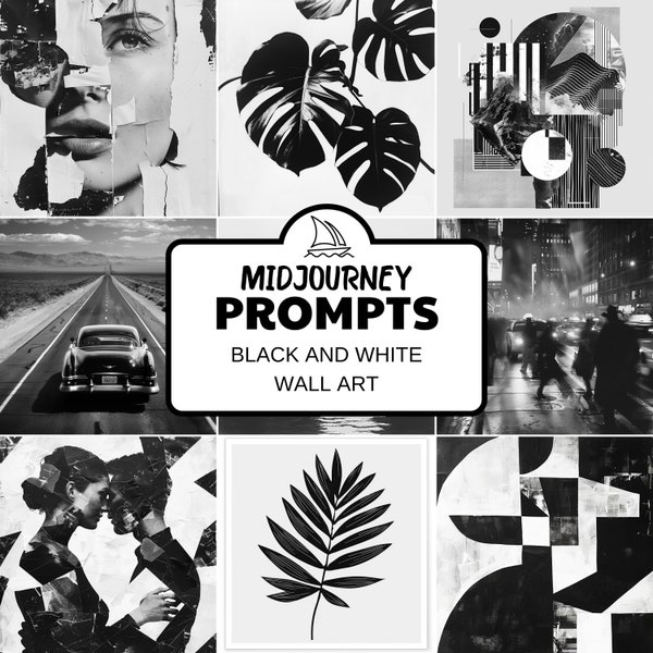 Midjourney Prompts Black and White Wall Art, Poster, Modern Home Decor, Black and White Poster, Ai Prompt, Poster Prints, Ai Guide