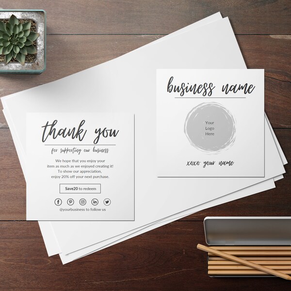 Business Thank you Card Editable, Contemporary Printable Thank You For Your Purchase Card, Fully Customizable Template