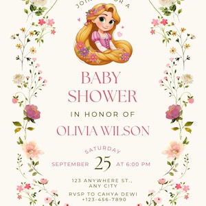Tangked Rupunzel Invitation Template, Baby Shower, Disney Princess Birthday, Princess Party, Customisable, Download