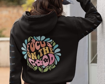 Sudadera con capucha Focus On The Good para mujer, sudadera Positive Vibes, jersey con capucha inspirador, ropa cómoda para estar en casa, jersey de meditación