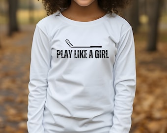 Girls Hockey Long Sleeve T-shirt, Kids Ice Hockey Shirt