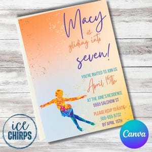 Figure Skater Birthday Invite | Rainbow Sparkles Birthday Download Printable Canva Template | Figure Skating Customizable Canva Birthday