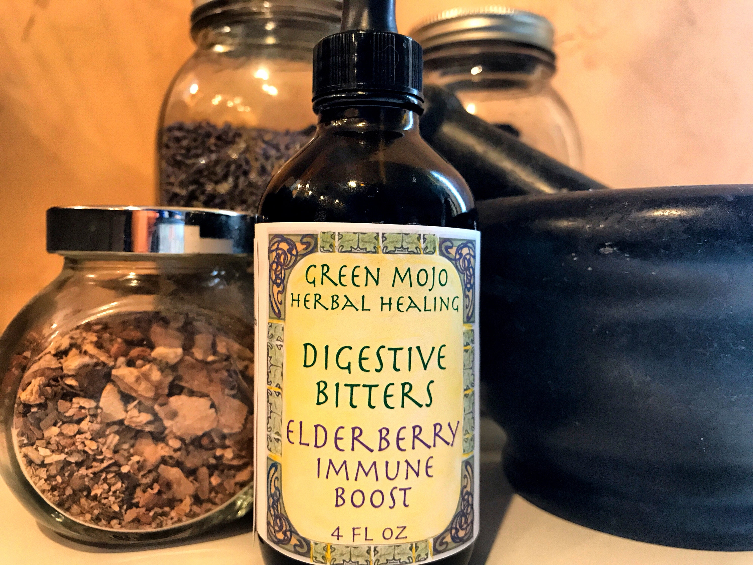 Green Mojo Herbal Healing Digestive Bitters Elderberry Immune Etsy
