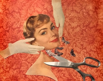 Vintage 1960s Style Art Print: Humorous 'Kid Gloves' Collage