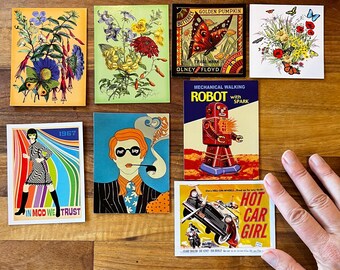 Retro Art Magnets, 60's Vibe, Vintage Botanical Magnets, Weird 1950's Style