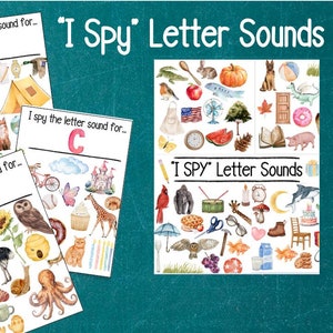 Hoja de trabajo de sonido de letras "I Spy", actividad de lectura para niños, hoja de trabajo de lectura para educación en el hogar, juego de lectura para educación en el hogar, práctica de sonido de letras