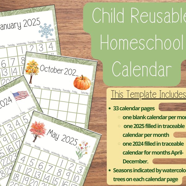 Homeschool Student Calendar, Reusable Calendar, Months of the Year, Morning Time Calendar, Homeschool Morning Time Calendar