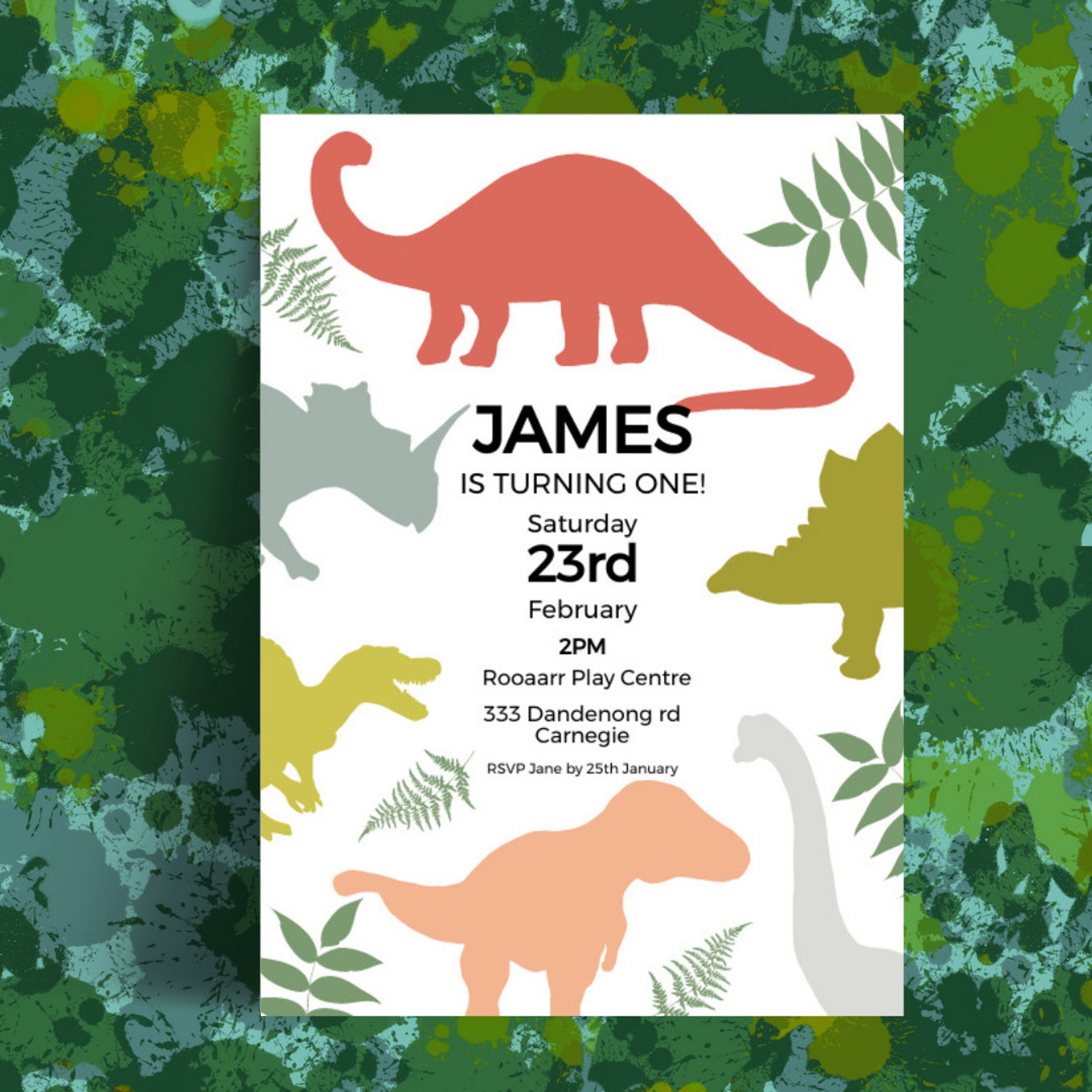 Dinosaur Theme Kids Party Invitation, Editable Template, DIGITAL ...