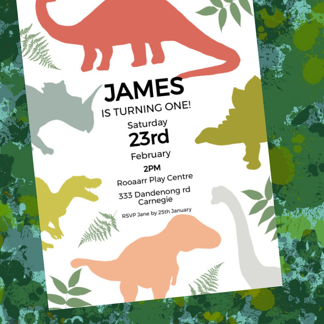 Dinosaur Theme Kids Party Invitation, Editable Template, DIGITAL ...