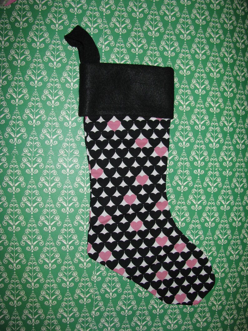 PINK and BLACK HEARTS Christmas Stocking Etsy