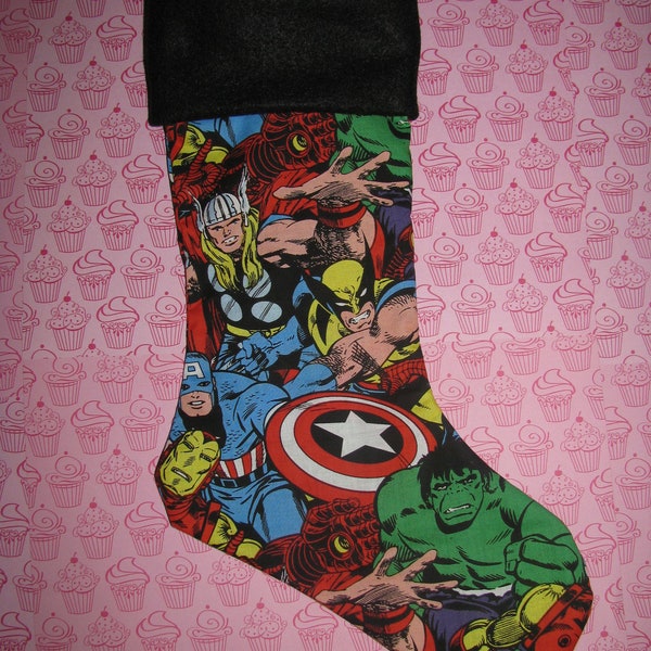 AVENGERS Christmas Stocking, Holiday Decor, Comic Superhero Villain Wolverine Thor Hulk Iron Man Captain America