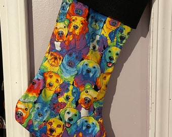 Rainbow Dogs Holiday Christmas Stocking