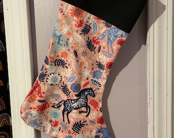 Floral Unicorn Holiday Christmas Stocking