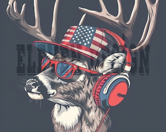 Patriotic Deer Hunting American Flag Sublimation Design (PNG SVG Digital Download)