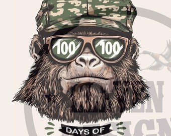 100 Days of School Bigfoot T-Shirt Design: DTF DTG Print File (PNG)