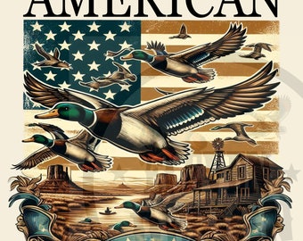 Amerikanische Flagge Stockente Enten PNG: Jagd Sublimationsdesign (Digitaler Download)