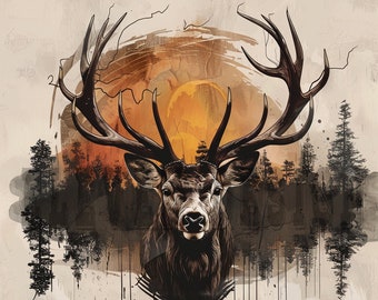 Deer Head Sublimation Design: Hunting Outdoors PNG (Digital Download)