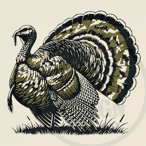 Diseño de sublimación de pavo camuflado / fondo transparente / diseño de camiseta de pavo / archivos de impresión de pavo camuflado / clipart de pavo de caza