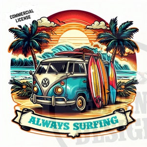 Van Surfen Clipart Caravan Surf Clipart Surfen Sublimation Hochwertiger transparenter Hintergrund - Tshirt Design | Dtf Dtg Transfer Clipart