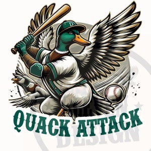 Quack Attack Baseball sublimazione png - File di stampa sublimatica con ali d'anatra per bambini - file dtg con sfondo trasparente di anatre da baseball