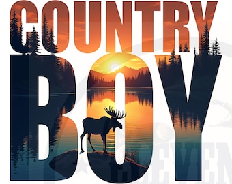 Country Boy Deer Hunter PNG: Sublimation T-Shirt Design (Digital Download)