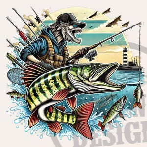 Diseño de sublimación para pesca de muskie / archivos png de pesca / archivos dtf / archivos de impresión de caza / pescador de muskie / sublimación para niños, imágenes prediseñadas de peces