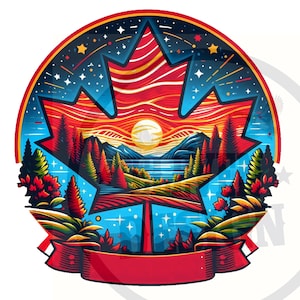 Maple Leaf Landscape Sublimation Design: T-shirt Clipart (Digital Download)