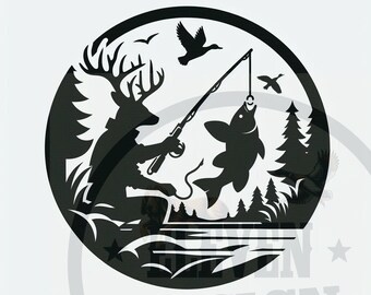 Deer Fishing Silhouette PNG: Hunting Sublimation Design (Digital Download)