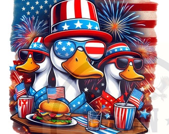 American Ducks 4th of July PNG: Patriotic Kids Shirt Design (Digital Download)
