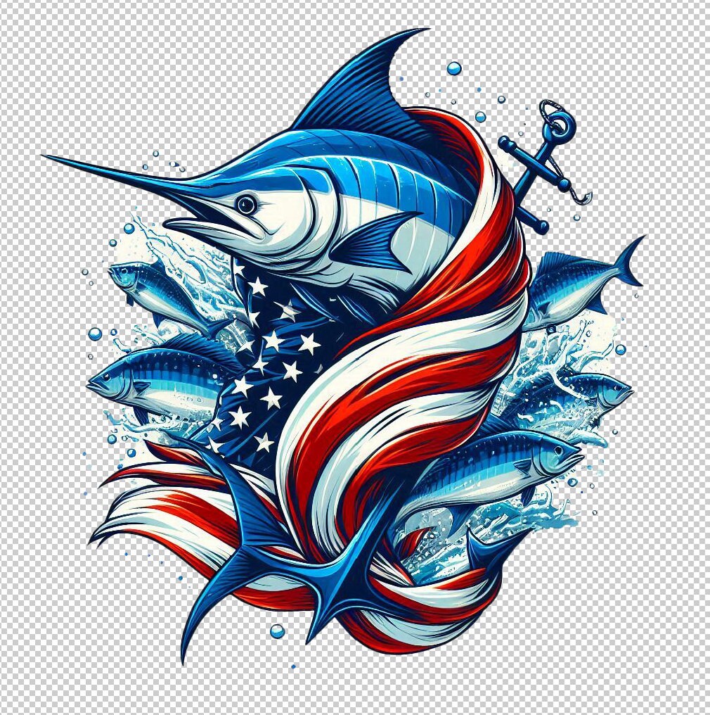 American Flag Swordfish PNG: Fishing Design (Digital Download)