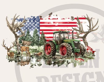 American Farm Tractor PNG: USA Flag Sublimation Design (Digital Download)