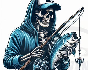 Pescador Esqueleto PNG: Diseño de sublimación para pesca de lubina (Descarga digital)