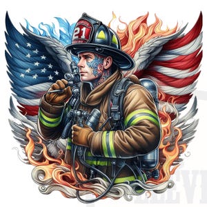 Bandiera americana pompiere PNG / Disegni di sublimazione pompiere Usa / Design maglietta pompiere / File di stampa dtg con sfondo trasparente dtf