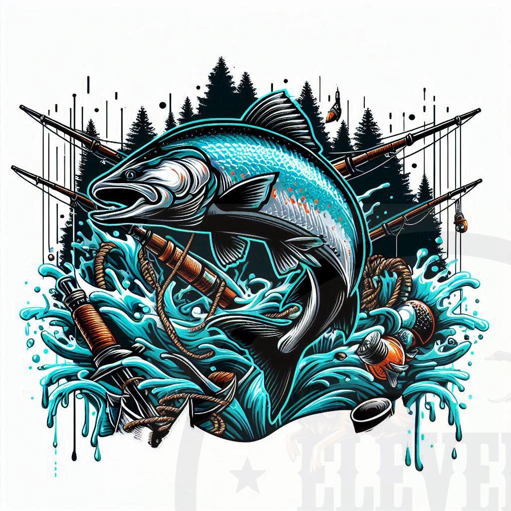 釣り昇華デザイン | 釣りTシャツデザイン | 釣り狩猟PNG | 漁師向けDTF DTG印刷ファイル | 釣りシャツデザイン | 魚