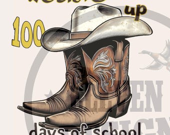 100 Days of School Cowboy Boots PNG: Western Design (Digital Print)