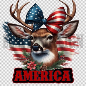 Hirsch Gedenktag transparenter Hintergrund PNG | Deer amerikanische Flagge druckbares Shirt Design | Reh patriotisch dtf dtg |