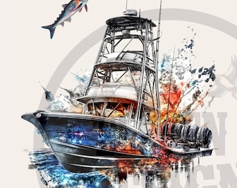 Fishing Boat Design: DTF DTG Print File (PNG)