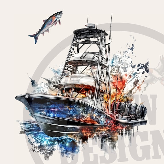 Fishing Boat Design: DTF DTG Print File (PNG)