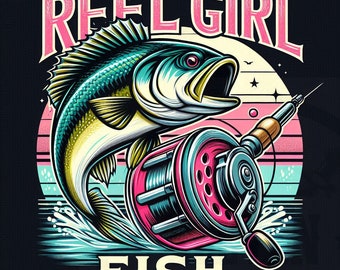 Reel Girl Fishing Sublimation PNG: Kids Shirt Design (Digital Download)