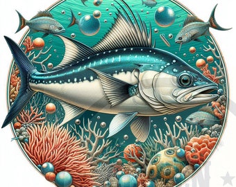 釣り昇華PNG：商用利用可能な魚のプリント（デジタルダウンロード）