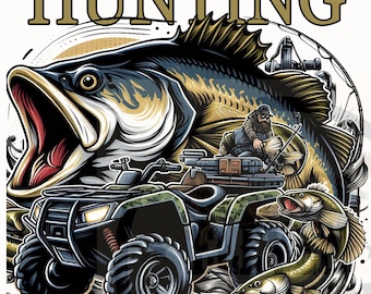 Hunting Clipart PNG: Fishing ATV Design (Digital Download)