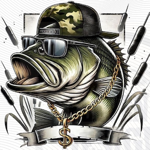 Disegni sublimati per la pesca al black bass mimetica / sfondo trasparente / file di stampa dtf dtg / png da caccia / design per magliette da pescatore /