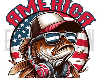 American Fishing Design PNG: USA Flag, Transparent Background (Digital Files)