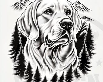 Golden Retriever PNG: Mountain Dog Design (Digital Download)