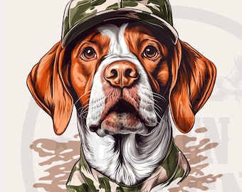 Beagle Hunting Dog PNG: Camouflage Hat, T-Shirt Design (Digital Download)