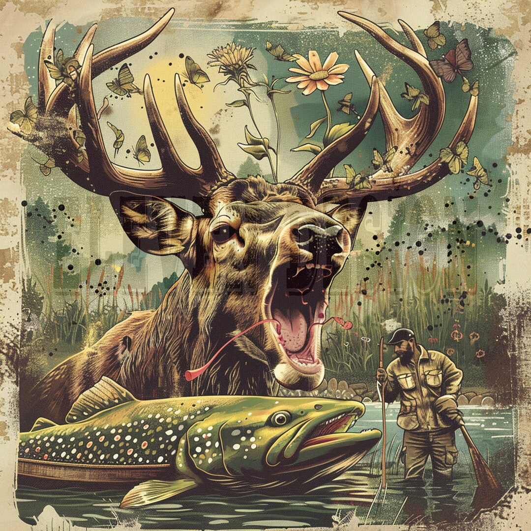 Deer With Fish Hunting Sublimation Png Camo Deer Png Deer Hunting Shirt ...